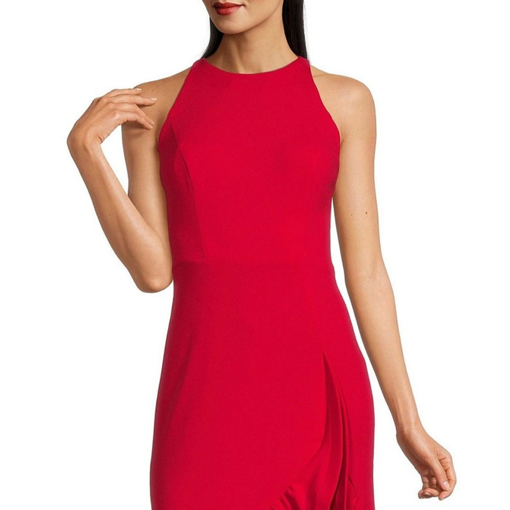NWT Besty and Adam Round Neck Sleeveless Ruffle High-Low Stretch Crepe Gown SZ 8 - Picture 3 of 9